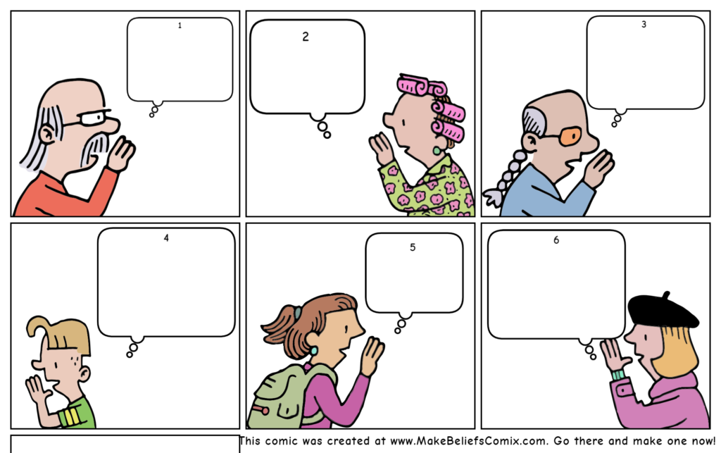 Comic strip with blank speech bubbles.